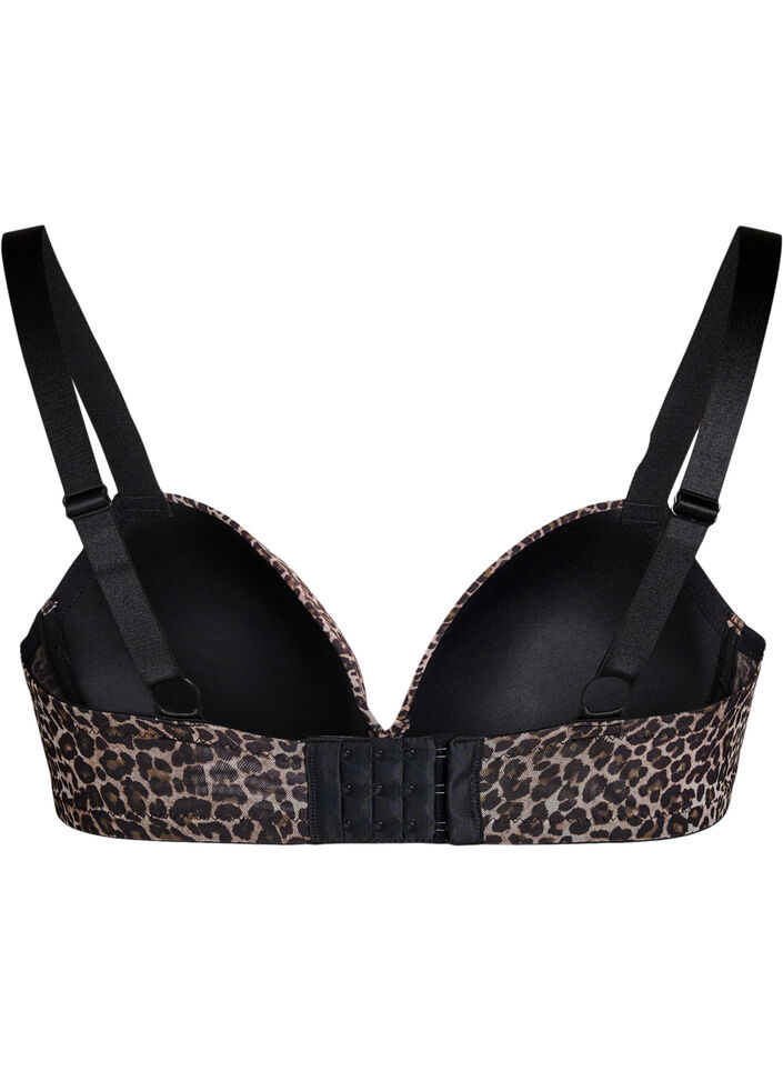 Moulded bra with leopard patterned mesh, Brown, Packshot image number 1