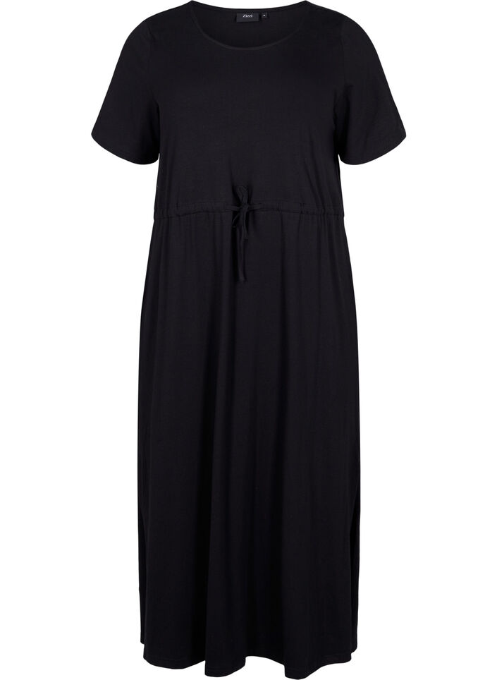 Midi dress in cotton with short sleeves, Black, Packshot image number 0