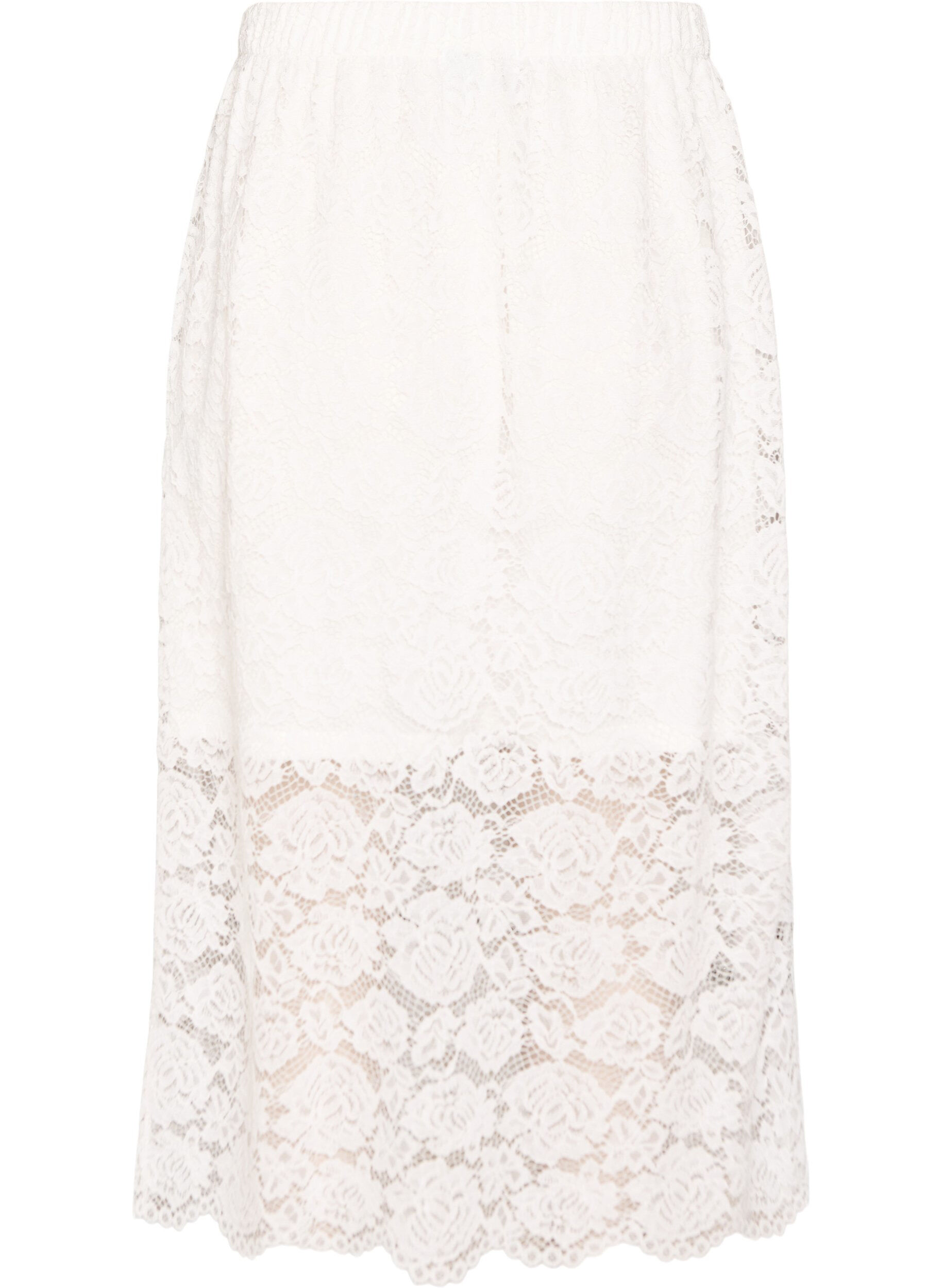 Zizzifashion Lace midi skirt with an elasticated waist, White, Packshot image number 1