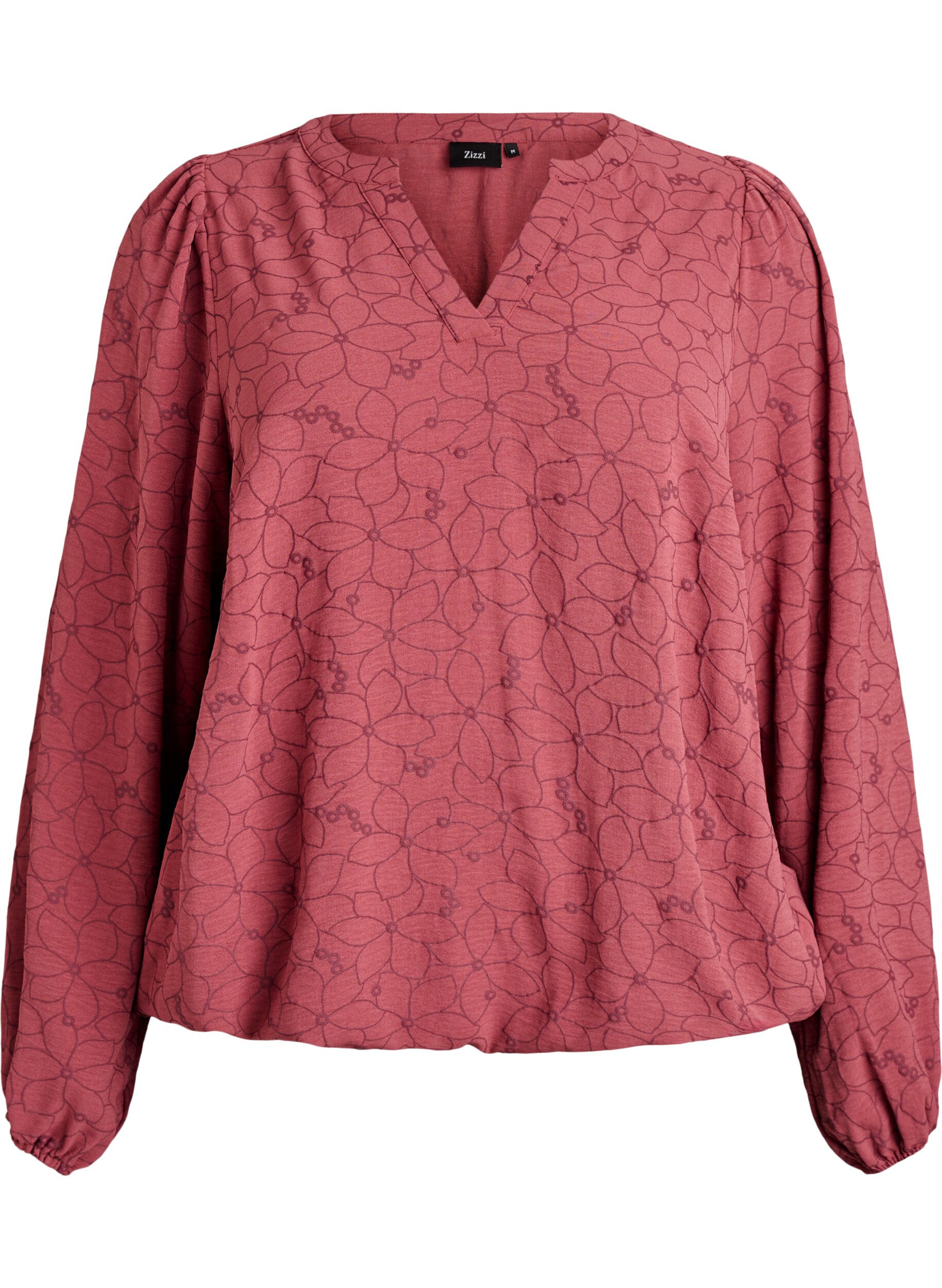 Long-sleeved blouse with floral embroidery