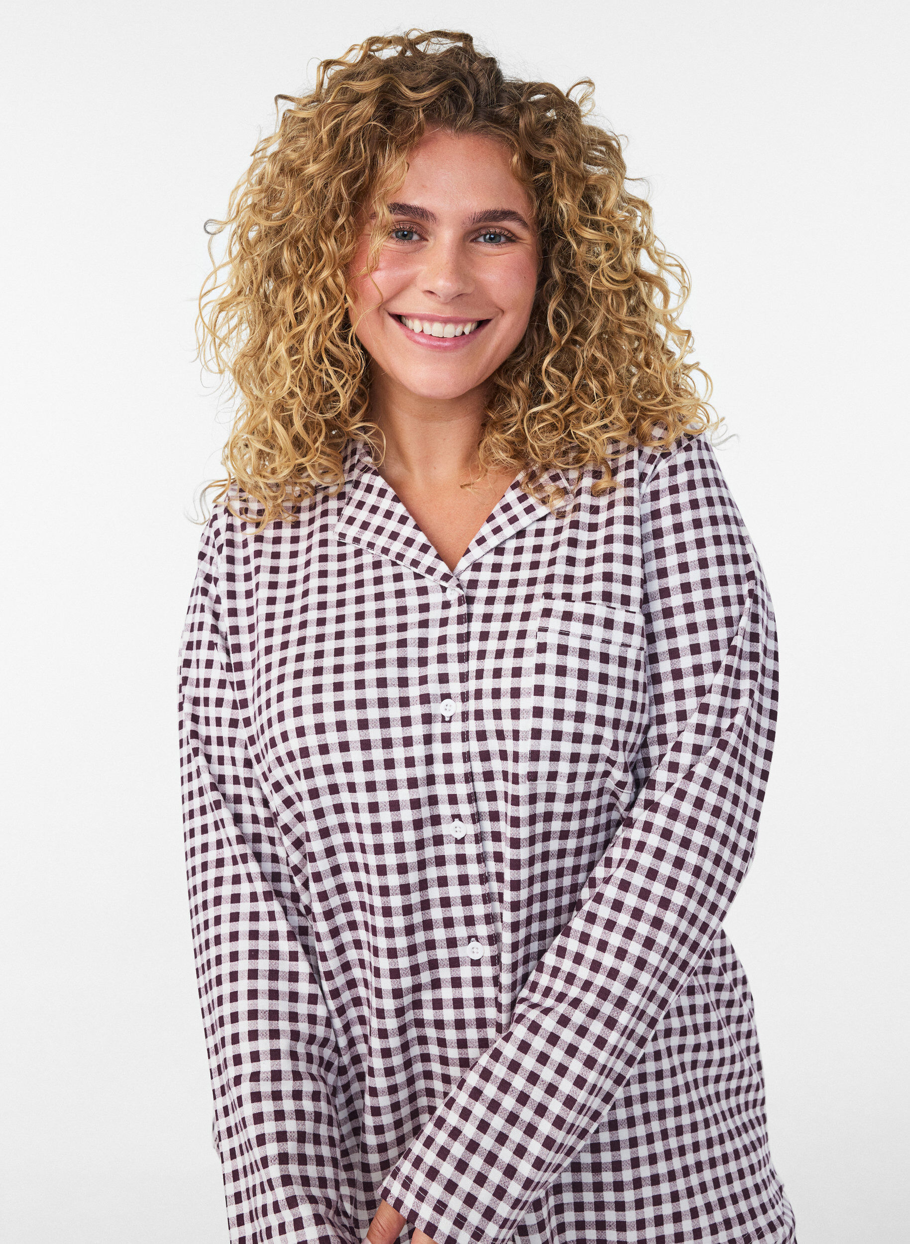 ZizzifashionCotton pyjama shirt with chest pocket, Red, Model image number 4