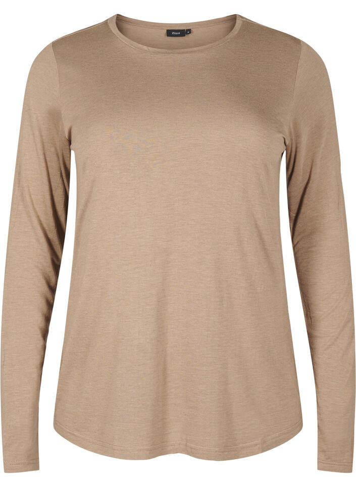 Long-sleeved blouse in wool and viscose, Brown, Packshot image number 0