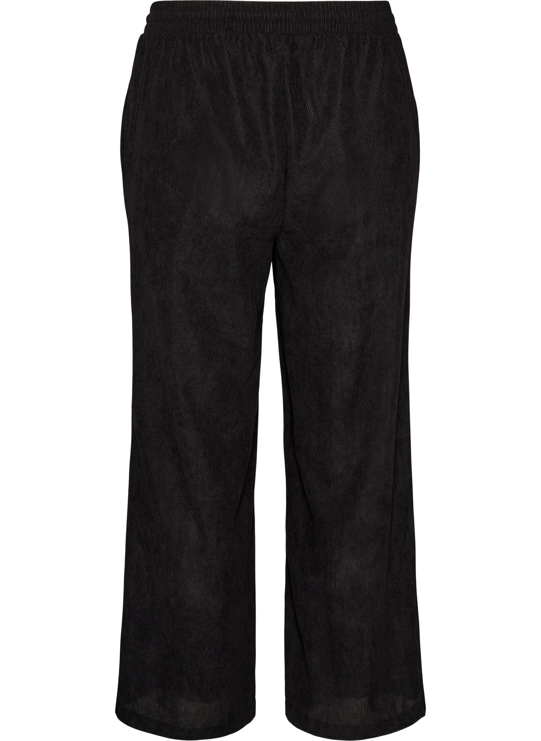 ZizzifashionCorduroy trousers with wide legs and a high waist, Black, Packshot image number 1