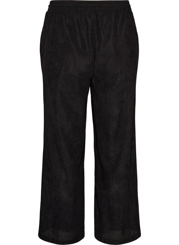 Corduroy trousers with wide legs and a high waist, Black, Packshot image number 1