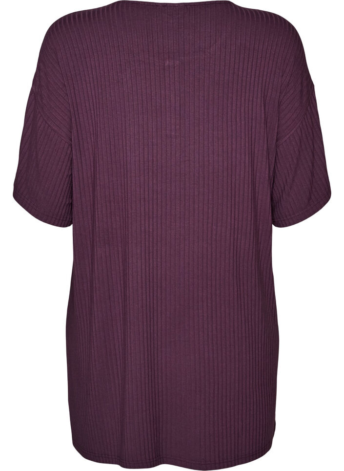 Nightgown in viscose jersey with a ribbed texture, Purple, Packshot image number 1