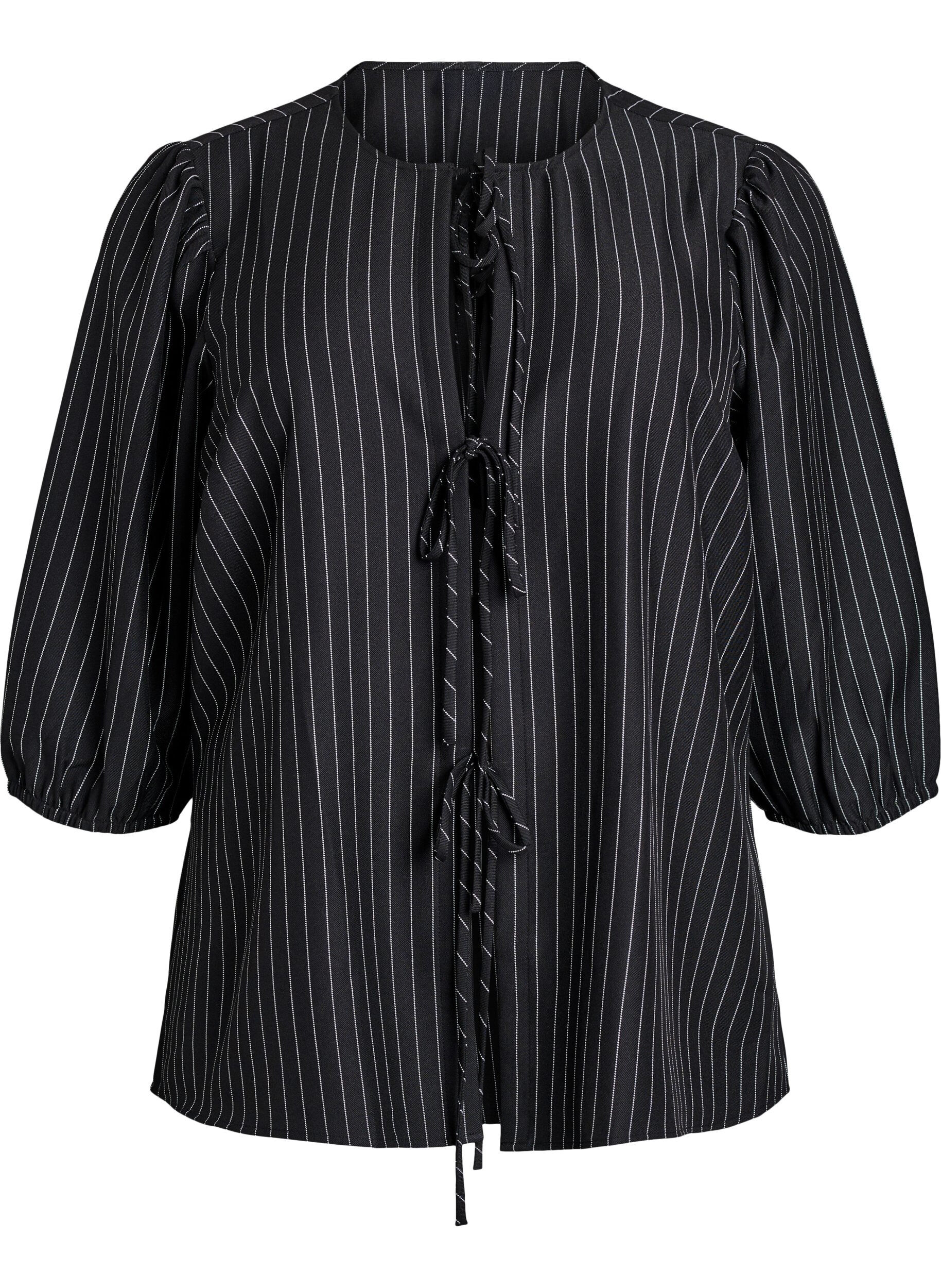 Blouse with pinstripes and tie strings