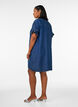 Denim-look dress with button fastening and ruffle sleeves, Blue, Model image number 2