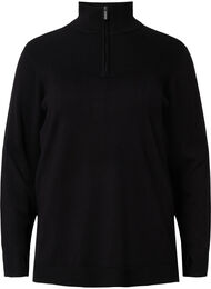 Viscose knit blouse with high neck and zipper, Black, Packshot