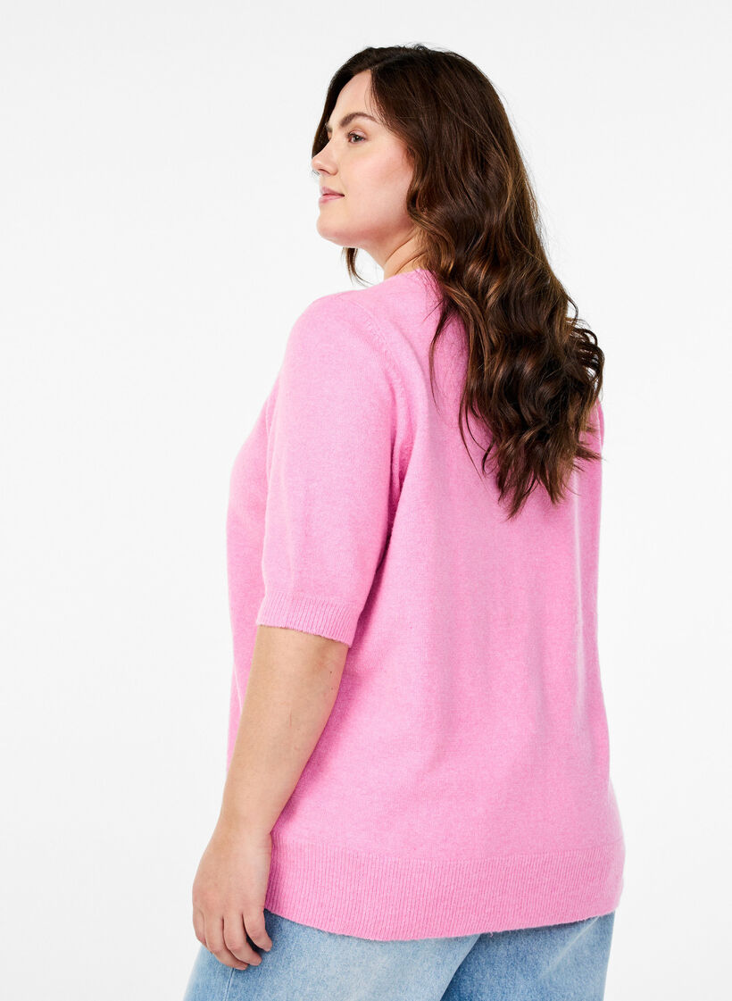 Knitted blouse with short sleeves, Pink, Model image number 2