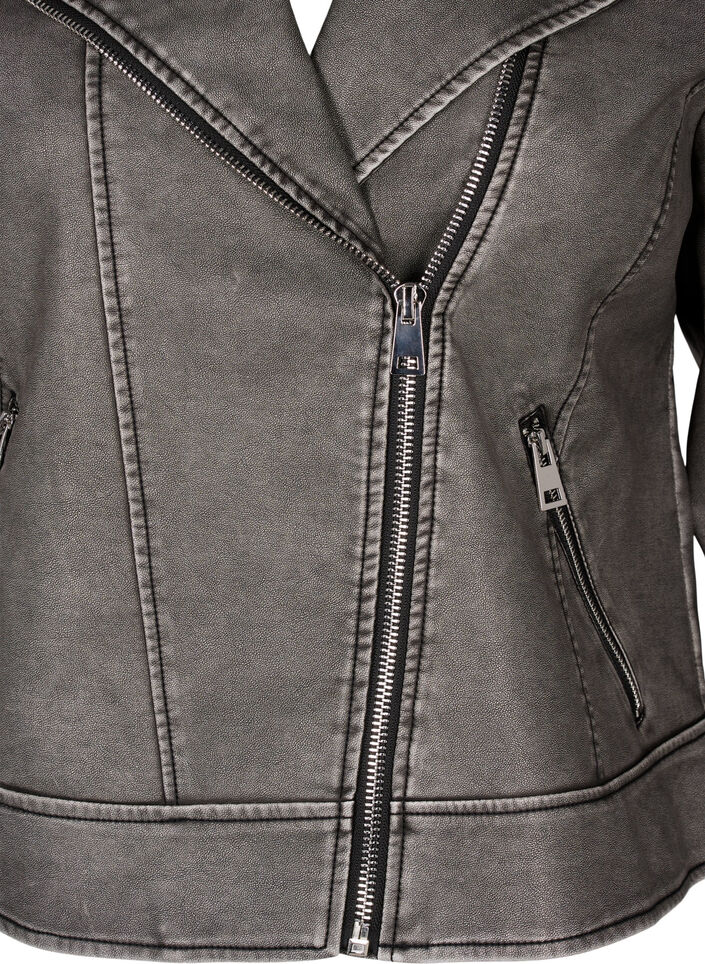 Distressed imitation leather jacket, Dark Grey Wash, Packshot image number 2
