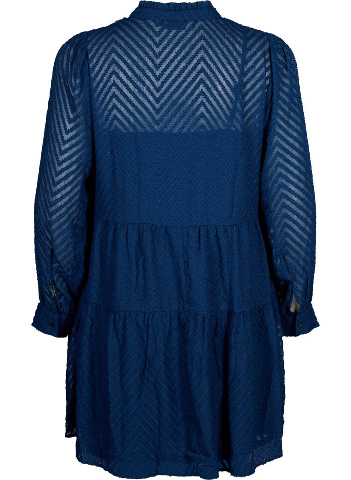 Textured short dress with a ruffle collar, Navy Blazer, Packshot image number 1