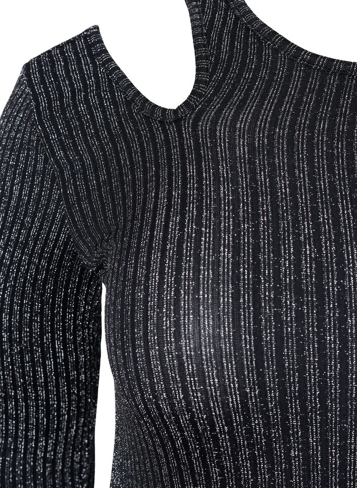 Long sleeve cut-out blouse with glitter, B. w. Silver Stripes, Packshot image number 2