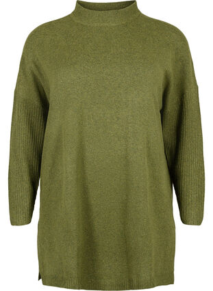 Melange knit sweater with slit, W. Moss/Black Mel., Packshot image number 0