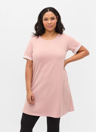 Loose-fitting sweater dress with short sleeves, Adobe Rose, Model image number 0