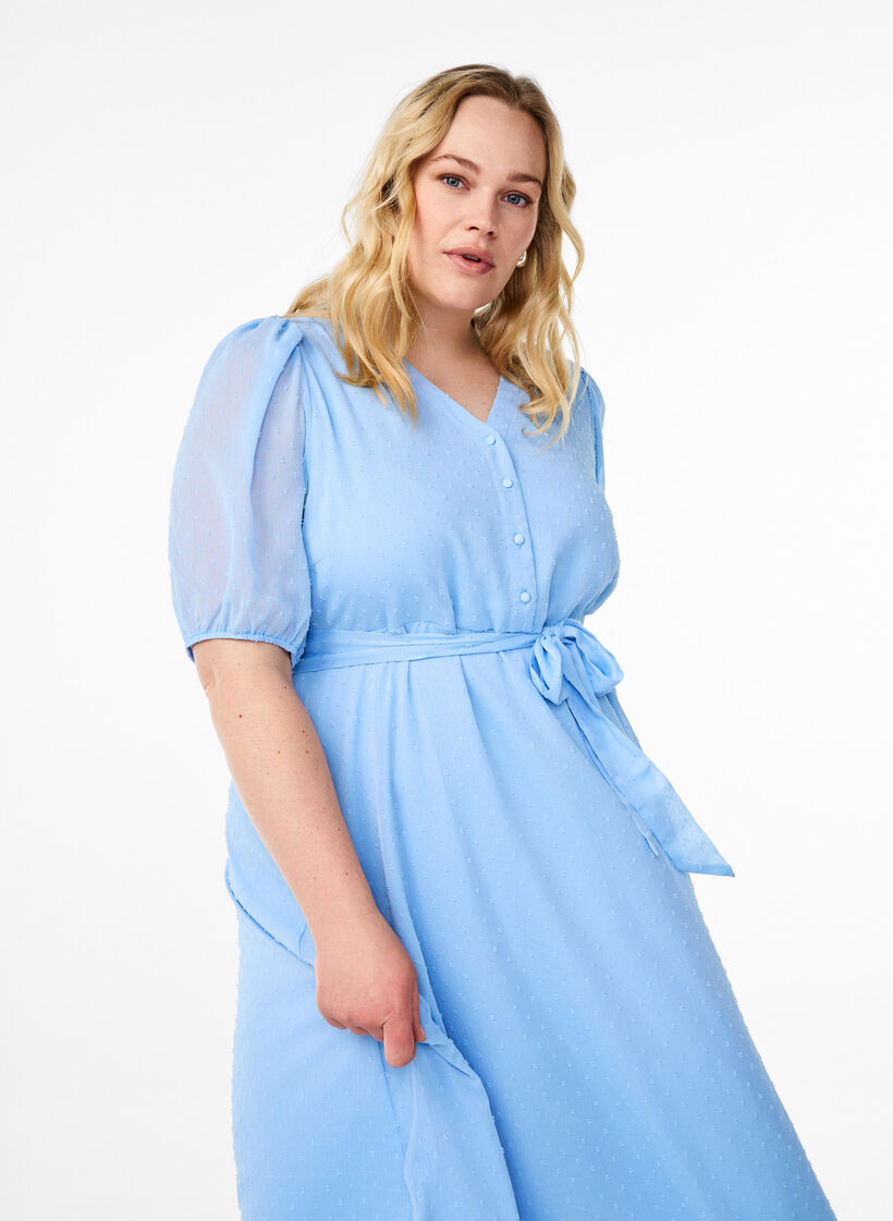 V-neck midi dress with tie fastening, Light Blue, Model image number 2