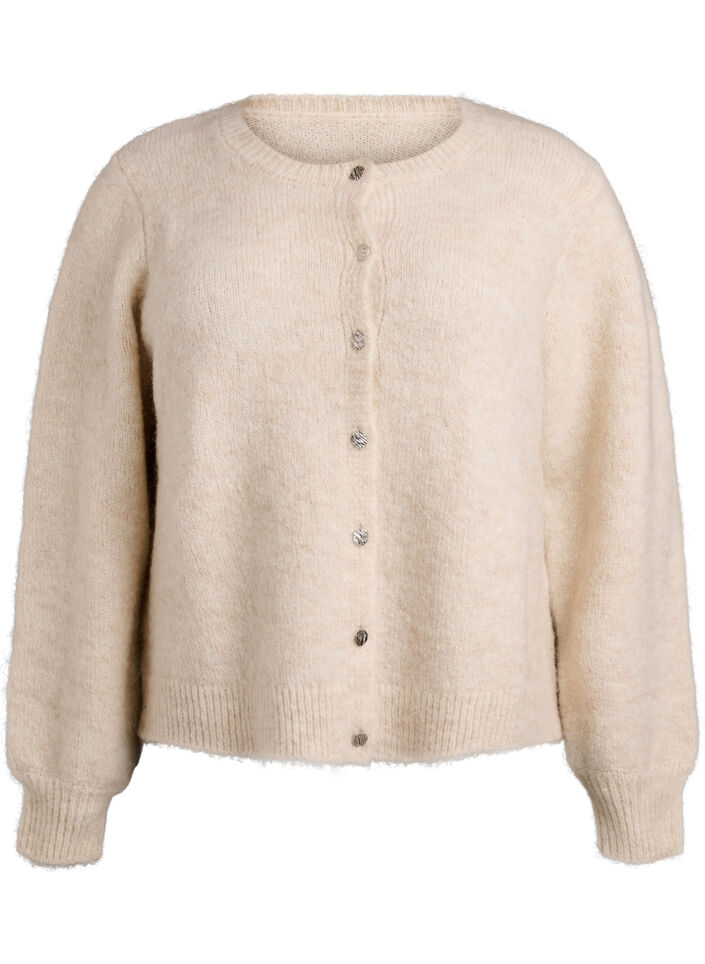 Cardigan with wool and alpaca and decorative buttons, Beige, Packshot image number 0