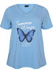 Cotton T-shirt with front print and V-neck, Light Blue, Packshot image number 0