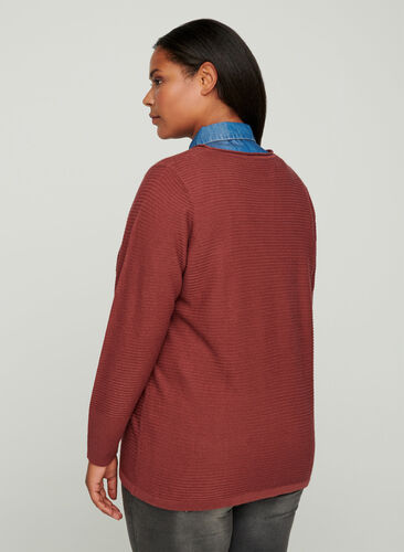 Ribbed knitted sweater with a round neck, Wild Ginger, Model image number 1