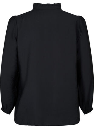 Viscose shirt blouse with ruffle collar, Black, Packshot image number 1