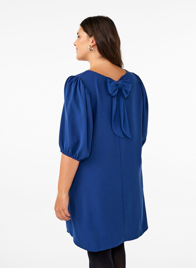 Short dress with bow detail on the back, Estate Blue, Model image number 1