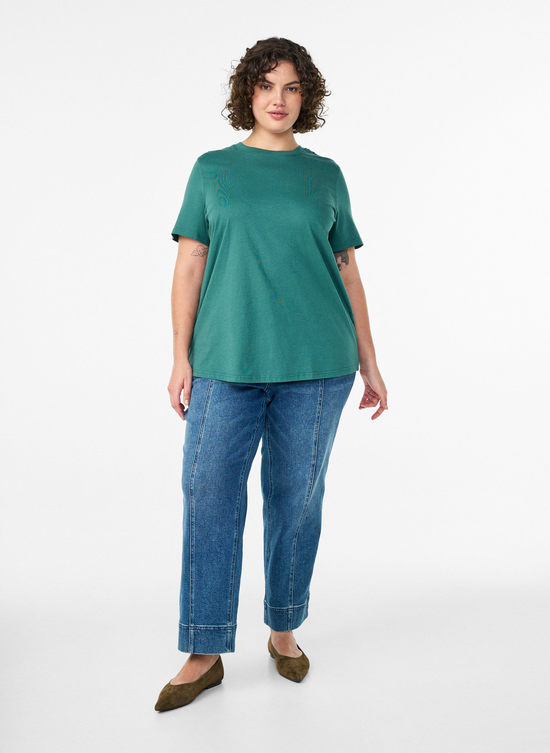 Zizzifashion Basic cotton t-shirt with a round neck, Green, Model image number 1