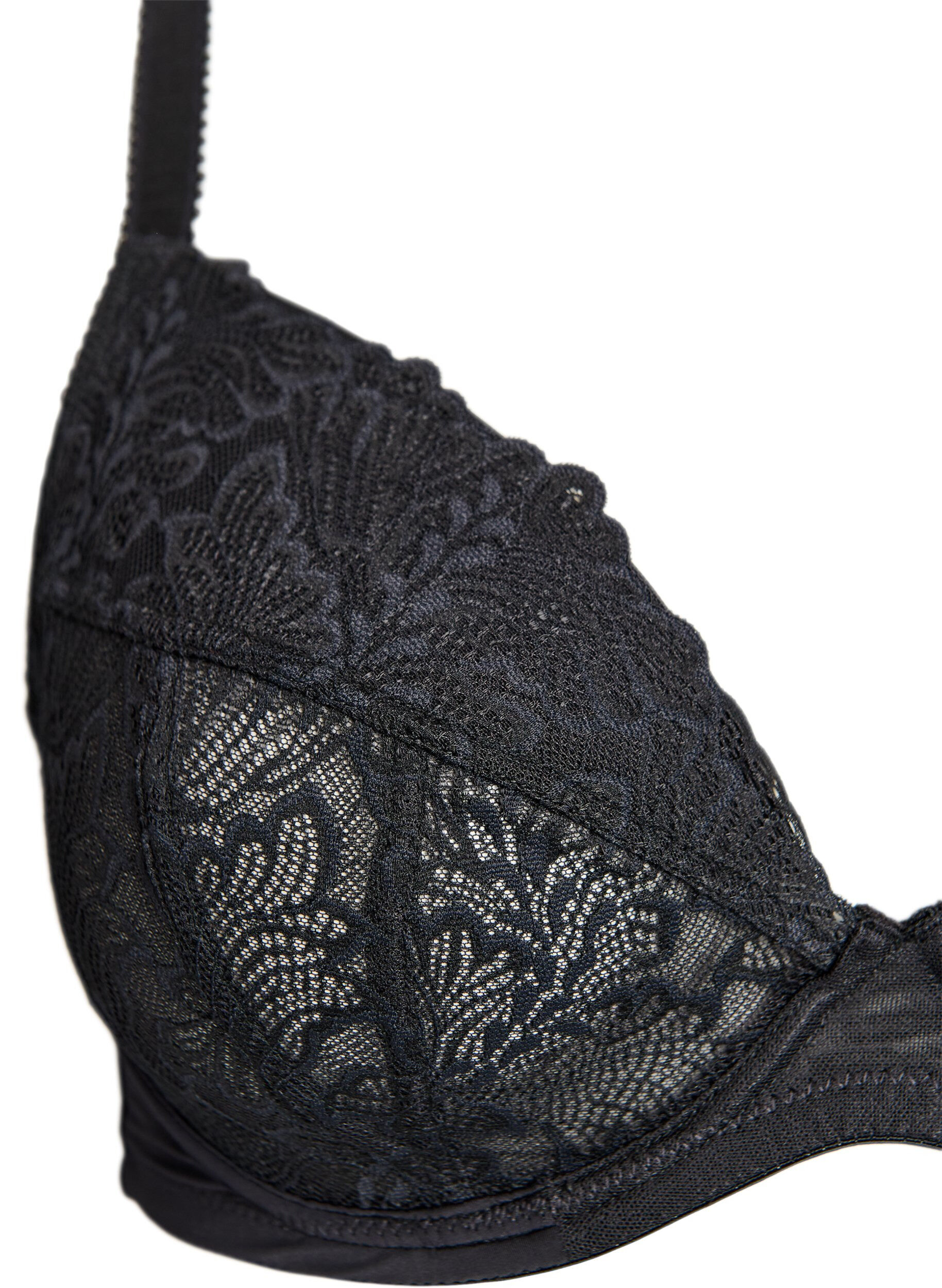 Zizzifashion Underwired plunge bra with lace, Black, Packshot image number 2