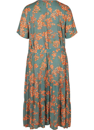 Short-sleeved midi dress in viscose, Balsam Green Flower, Packshot image number 1