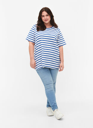 Striped cotton t-shirt, Blue Stripes, Model image number 2