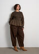 Checked blouse with smocking and peplum, Brown, Model image number 1