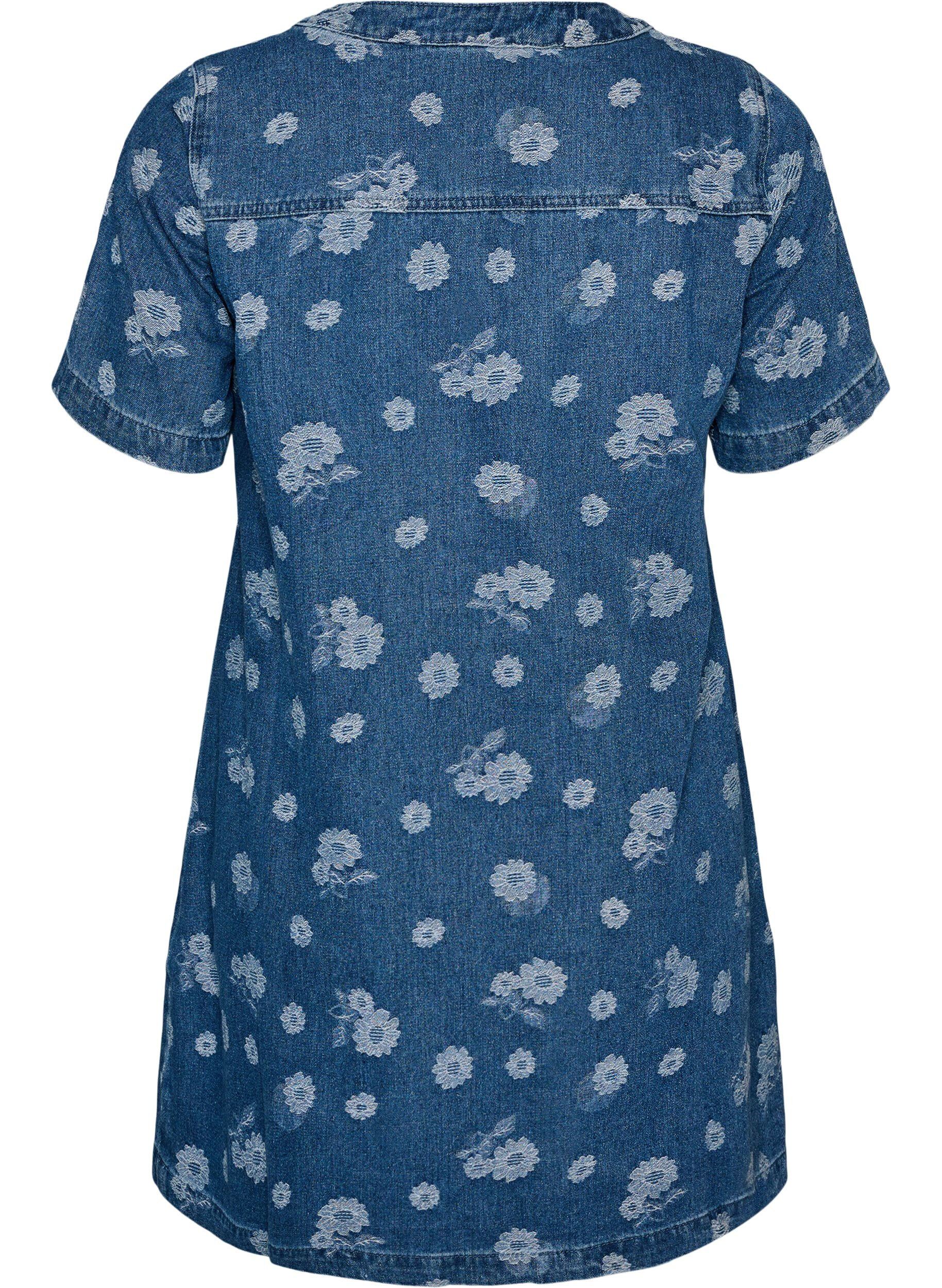 Zizzifashion A-line denim dress with floral pattern, Blue, Packshot image number 1