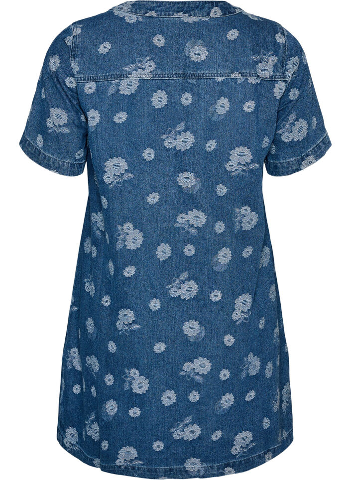 A-line denim dress with floral pattern, Blue, Packshot image number 1