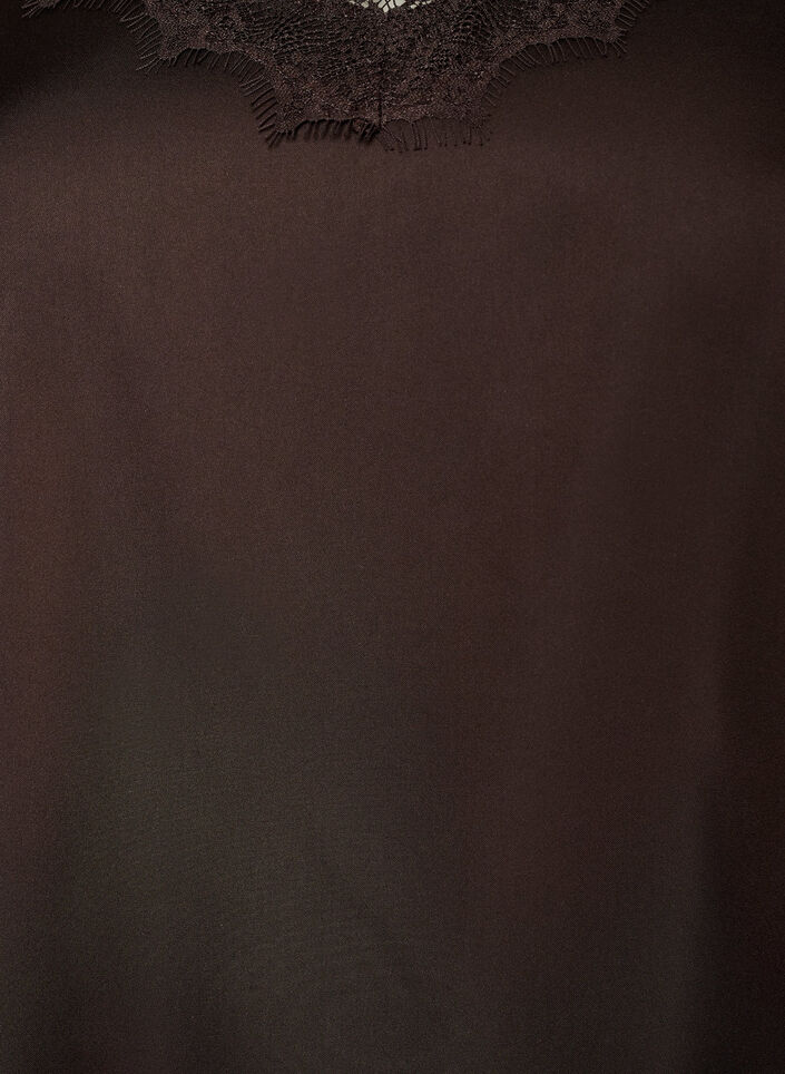 Satin top with lace trim and asymmetric hem, Brown, Packshot image number 2