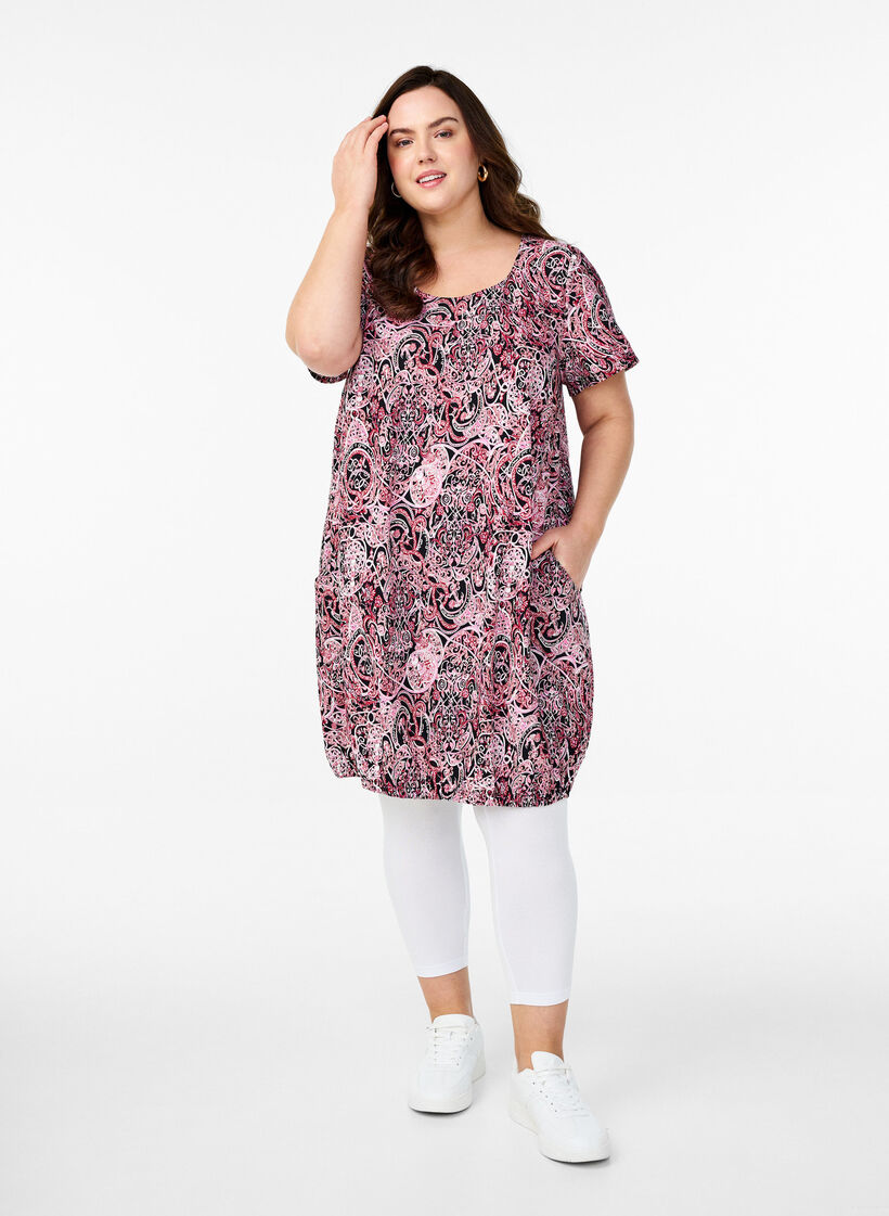 Short-sleeved cotton dress with print, Black, Model image number 1