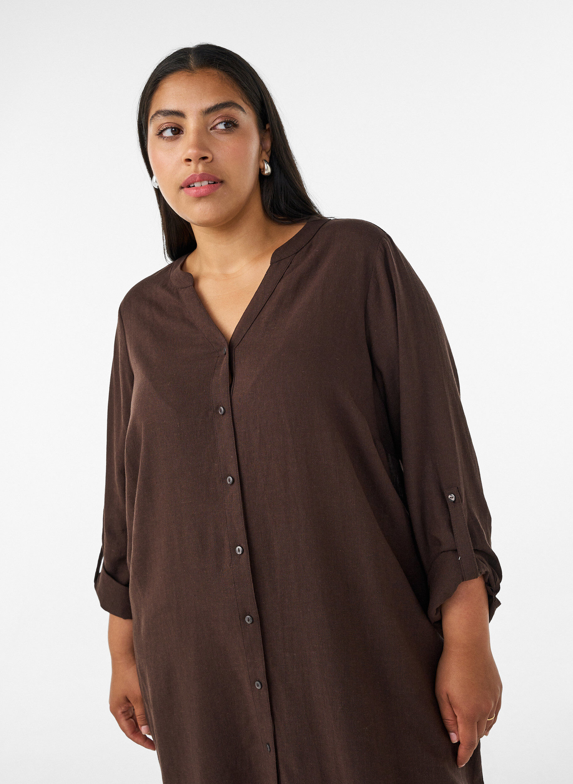 ZizzifashionLong shirt in linen and viscose, Brown, Model image number 2