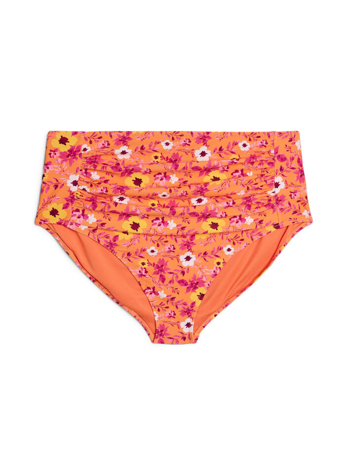 High-waisted bikini bottoms with pattern, Orange, Packshot