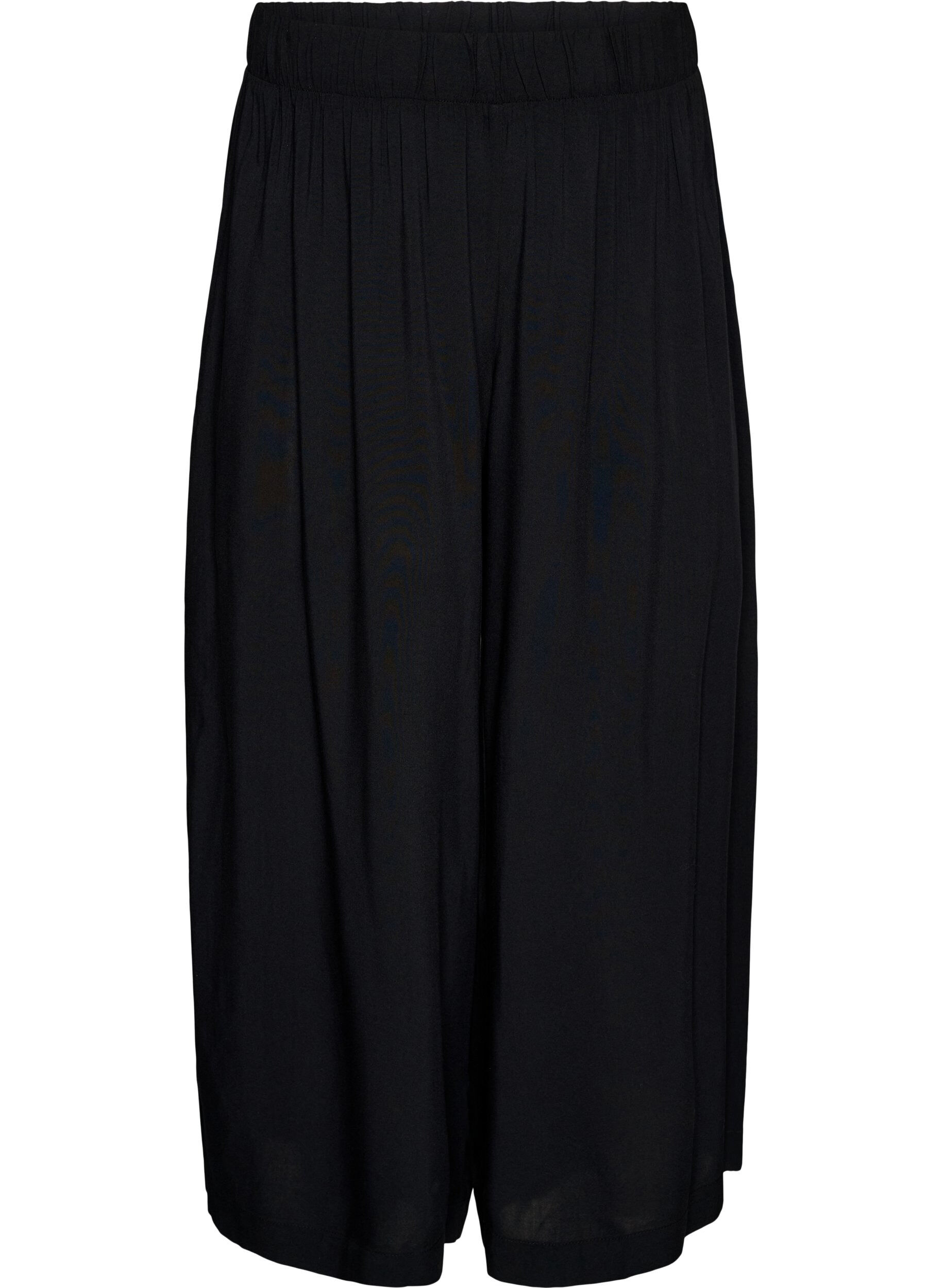 Zizzifashion Culottes in viscose with a high waist and wide legs, Black, Packshot image number 0