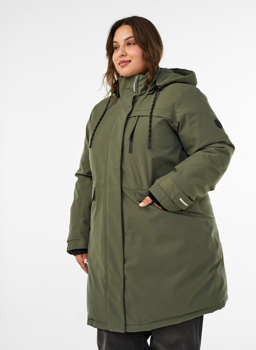 Water-repellent parka with a hood and functional details, Green, Model image number 0