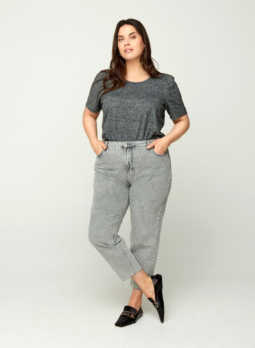 Cropped mom fit Mille jeans with a loose fit, Grey acid wash, Model image number 0