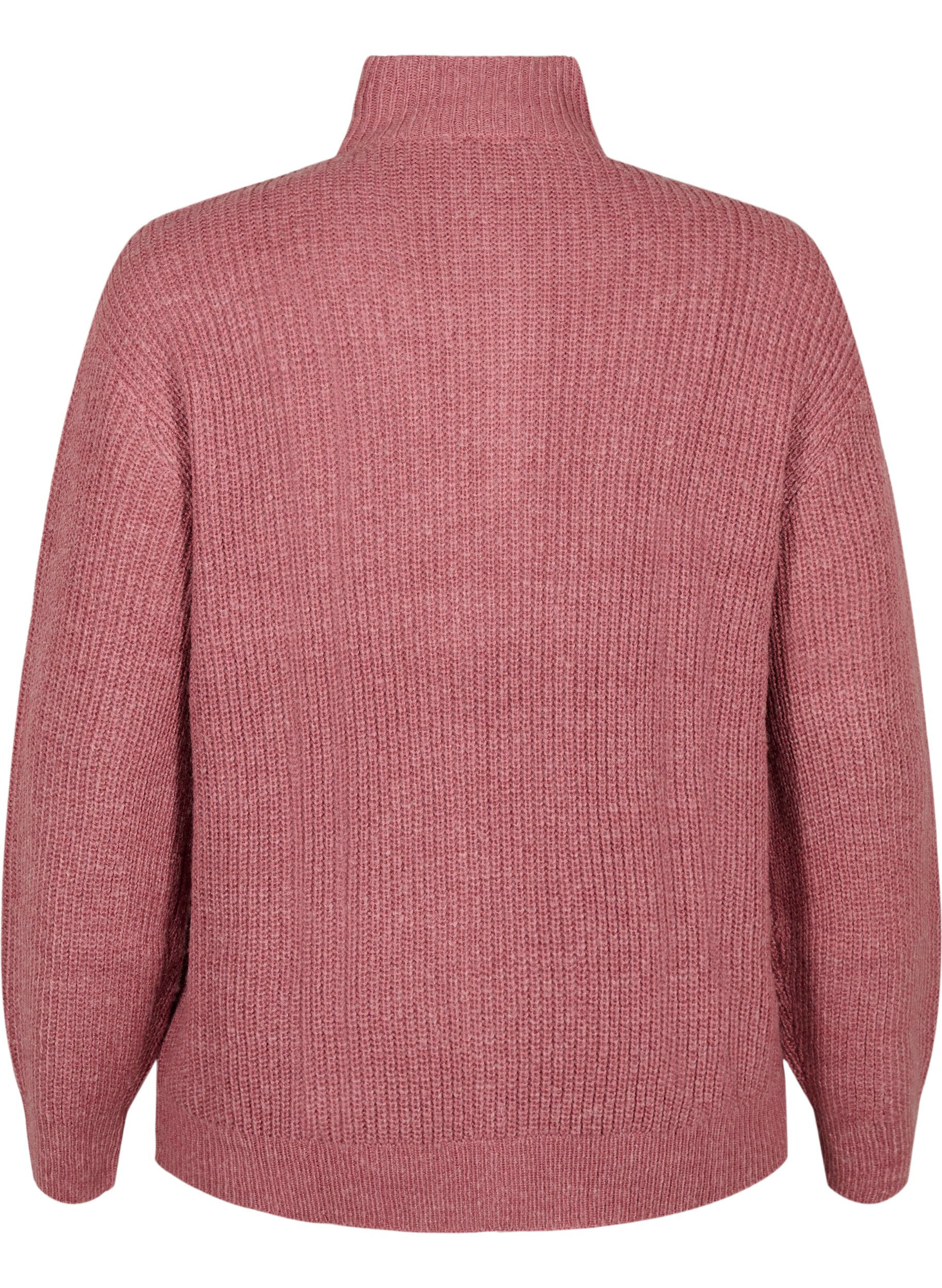 ZizzifashionKnitted sweater with high neck and zipper, Red, Packshot image number 1