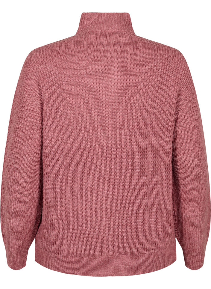 Knitted sweater with high neck and zipper, Red, Packshot image number 1