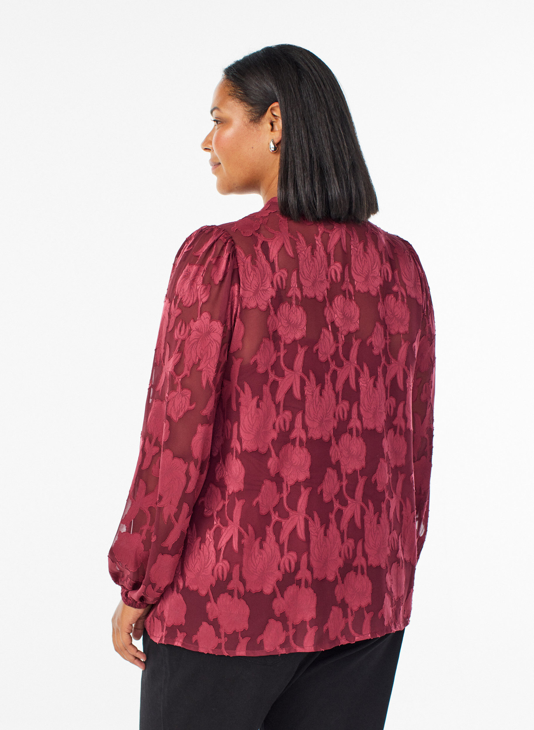 Zizzifashion Blouse with buttons and floral pattern, Dark Bordeaux, Model image number 2