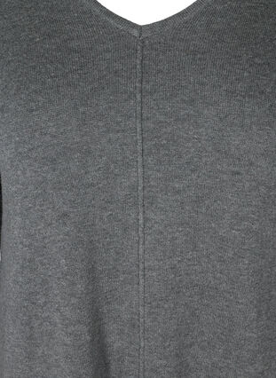 Plain V-neck knitted dress, Dark Grey Melange, Packshot image number 2