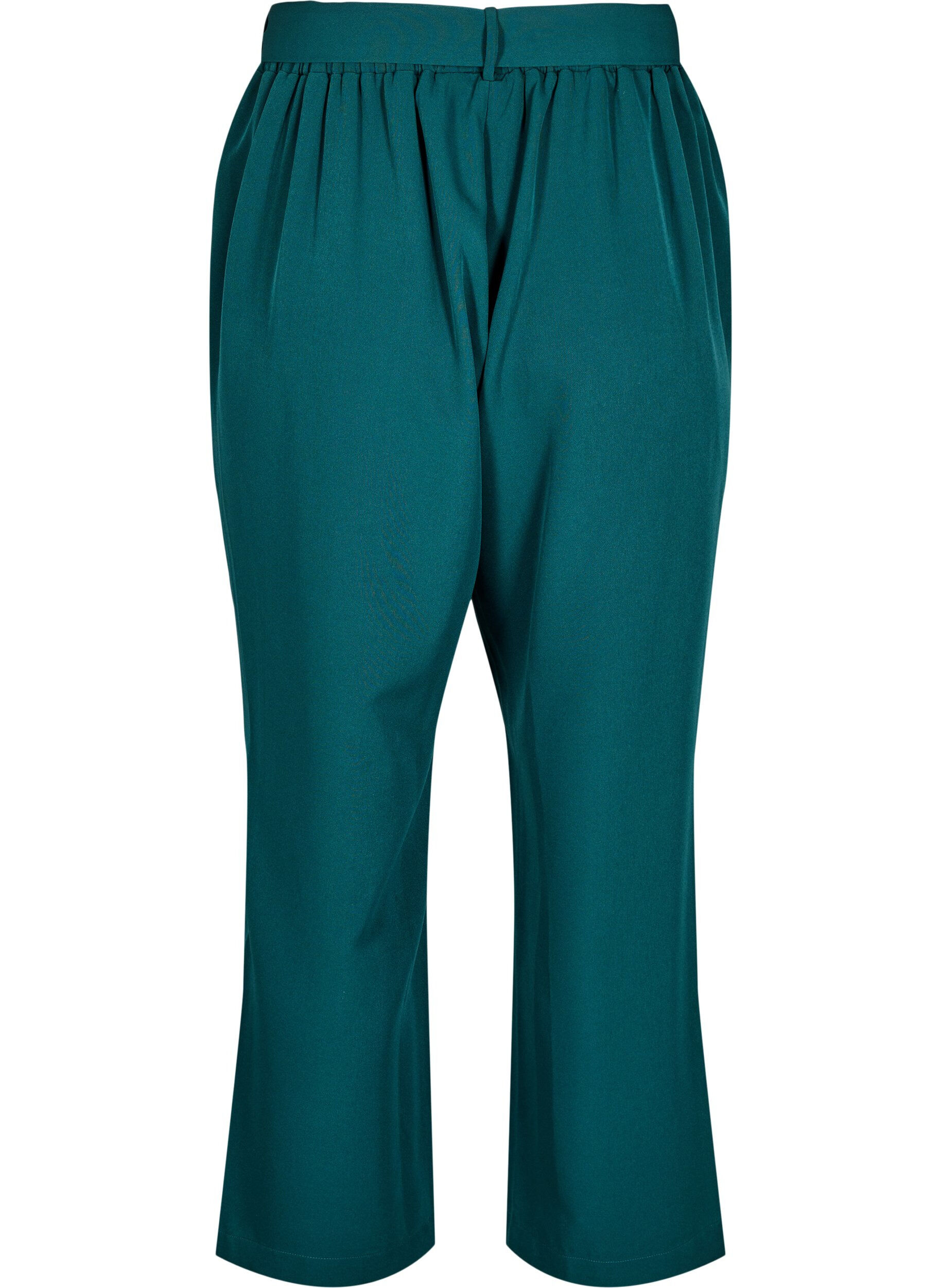 Zizzifashion Loose trousers with high waist and tie belt, Green, Packshot image number 1
