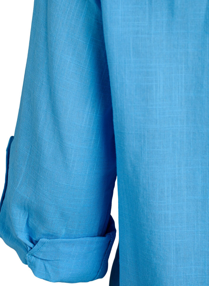 Cotton shirt blouse with V-neck, Blue, Packshot image number 3