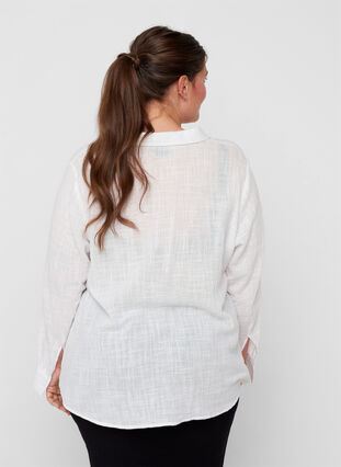 Long-sleeved shirt in textured cotton, White, Model image number 1