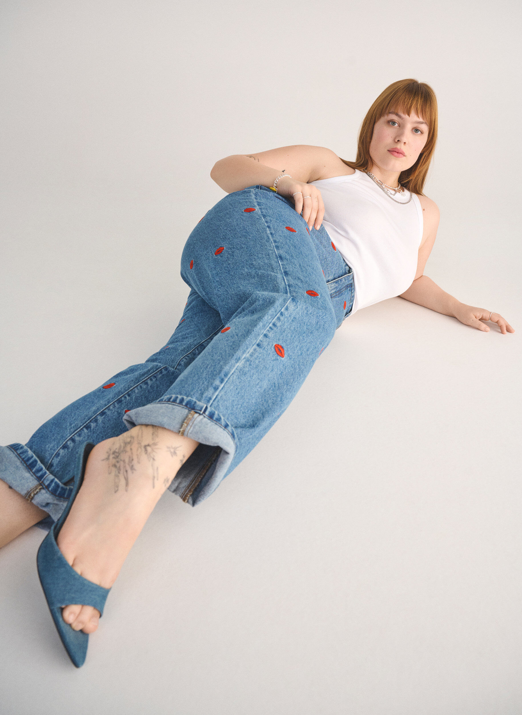 Zizzifashion High-waisted Gemma jeans with lips, Blue, Image image number 0