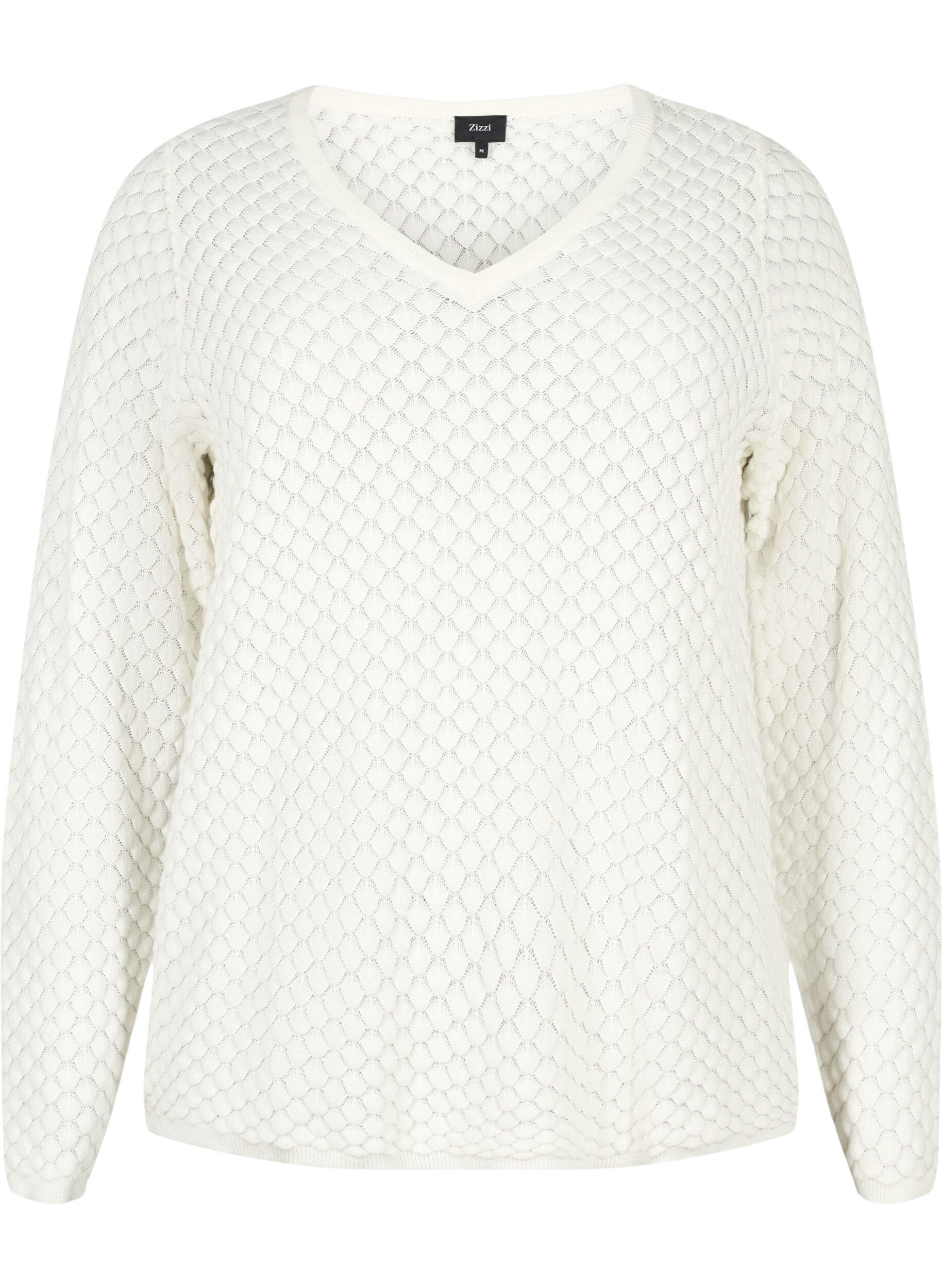 Zizzifashion Structure-patterned pullover in organic cotton	, Cloud Dancer, Packshot image number 0