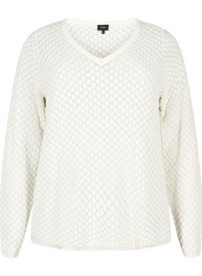 Structure-patterned pullover in organic cotton	, Cloud Dancer, Packshot image number 0