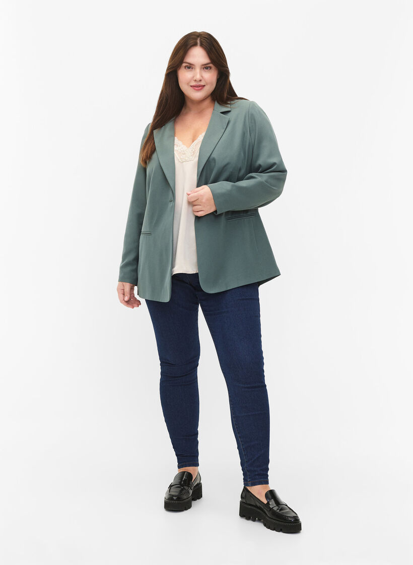 FLASH - Simple blazer with button, Green, Model image number 1