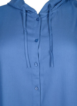 Shirt dress in viscose with hood and 3/4 sleeves, Moonlight Blue, Packshot image number 2
